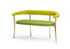 Katana Bench in Polished Brass with Two Color Fabric by Paolo Rizzatto