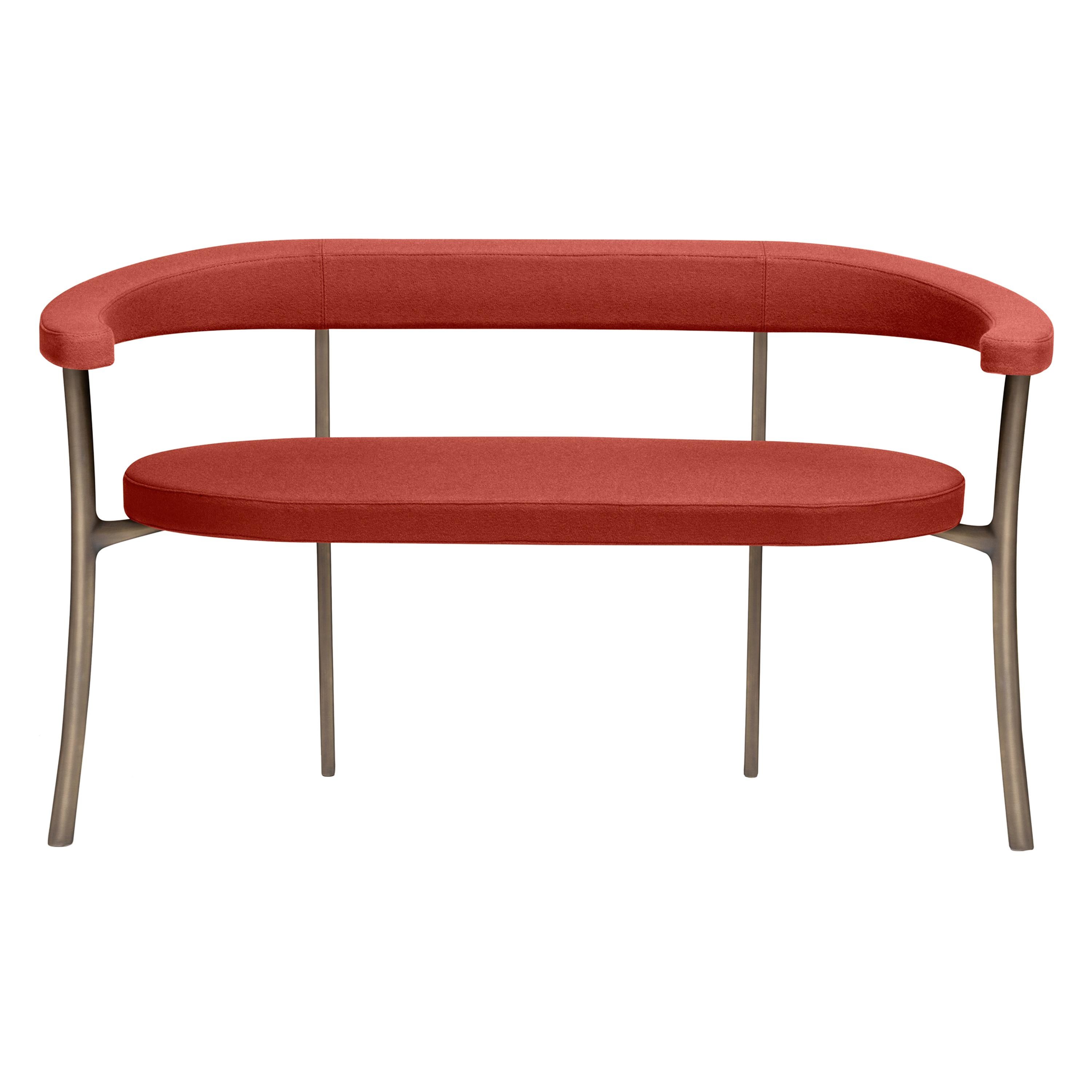 Katana Bench in Red Fabric with Brown Burnished Brass by Paolo Rizzatto For Sale