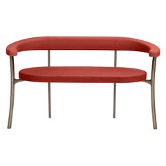 Katana Bench in Red Fabric with Brown Burnished Brass by Paolo Rizzatto