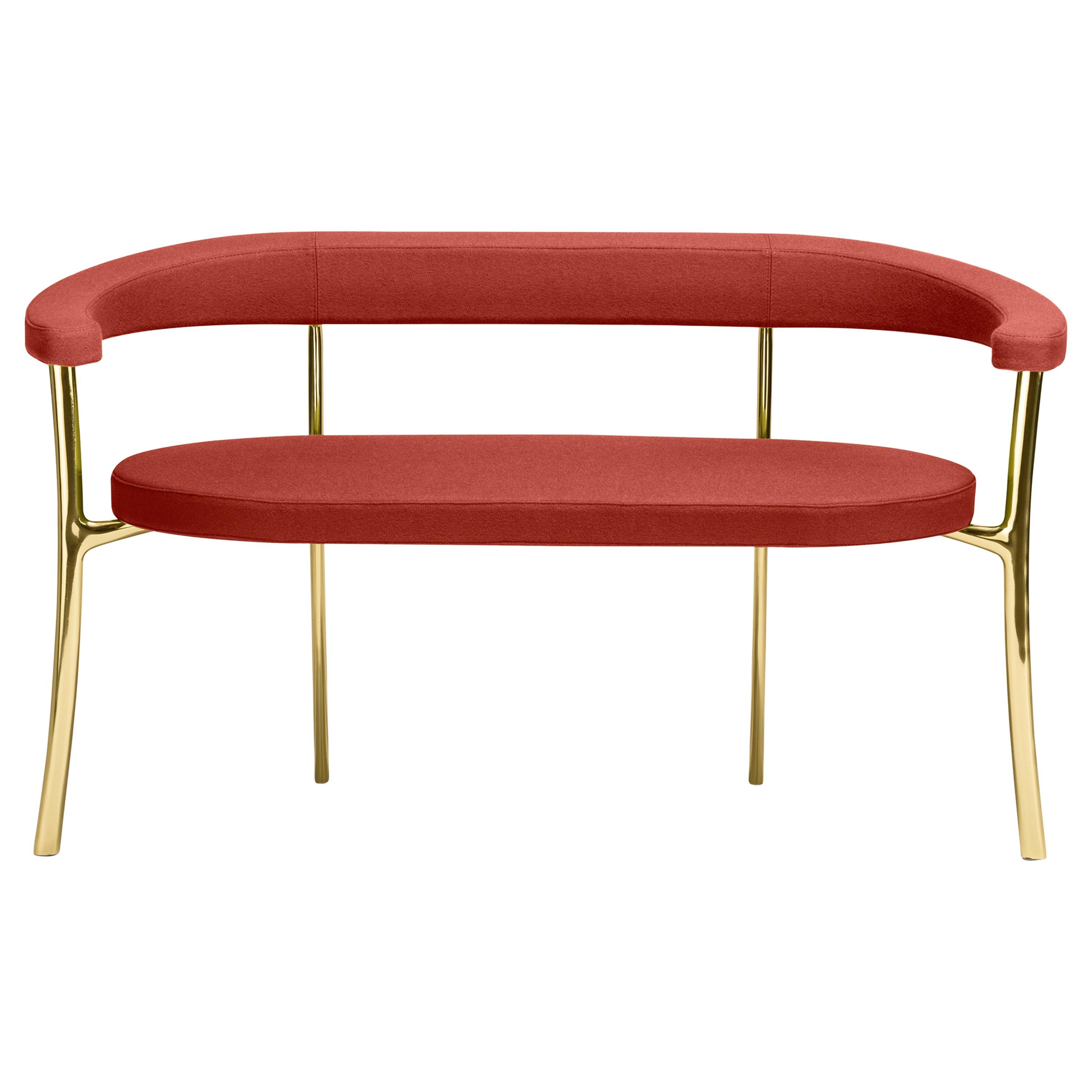 Katana Bench in Red Fabric with Polished Brass by Paolo Rizzatto For Sale