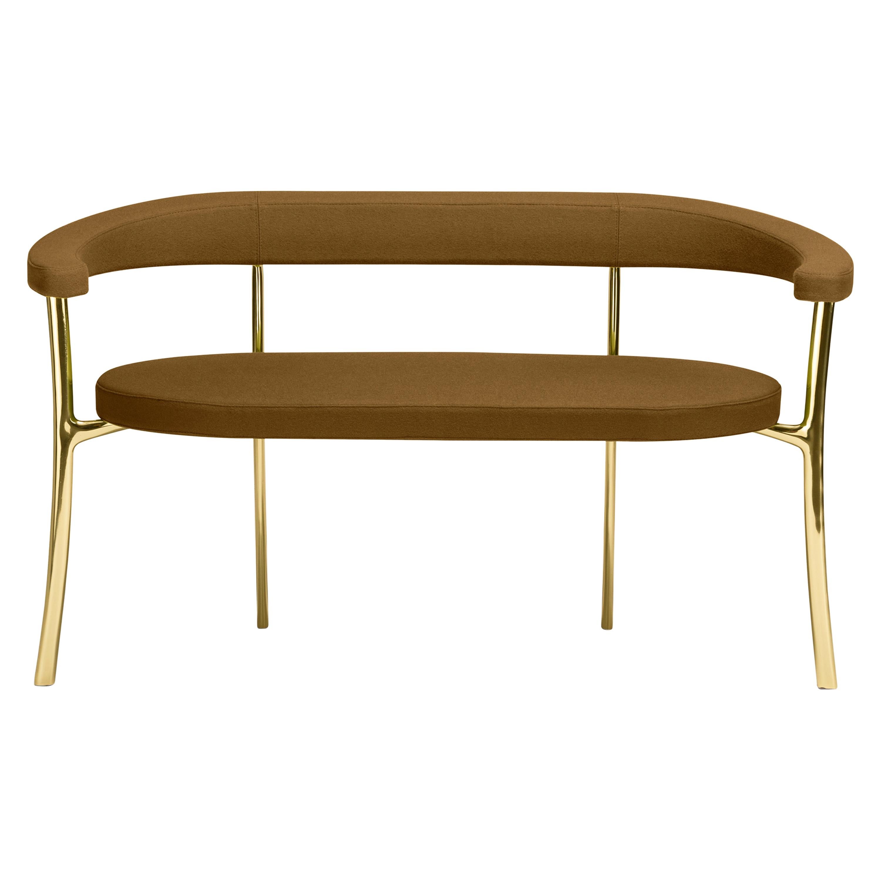 Katana Bench in Tobacco Fabric with Polished Brass by Paolo Rizzatto For Sale