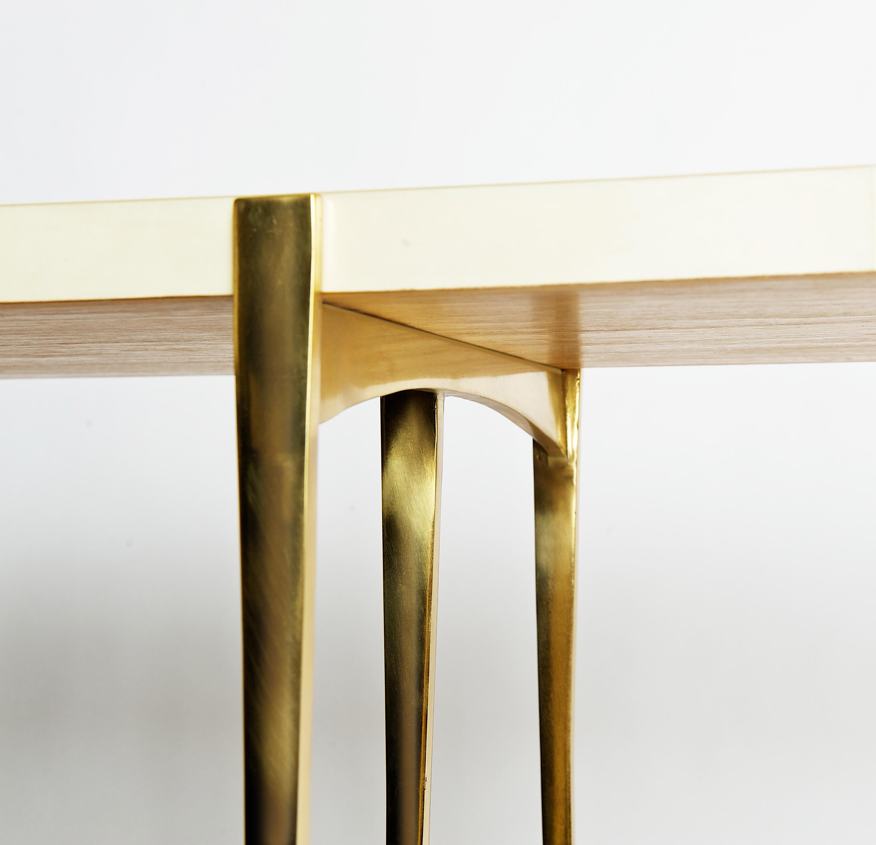 Modern Katana Console with Gold Bronze Base and Beige Angora Parchment Top 'Preorder' For Sale