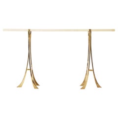 Katana Console with Gold Bronze Base and Beige Angora Parchment Top 'Preorder'