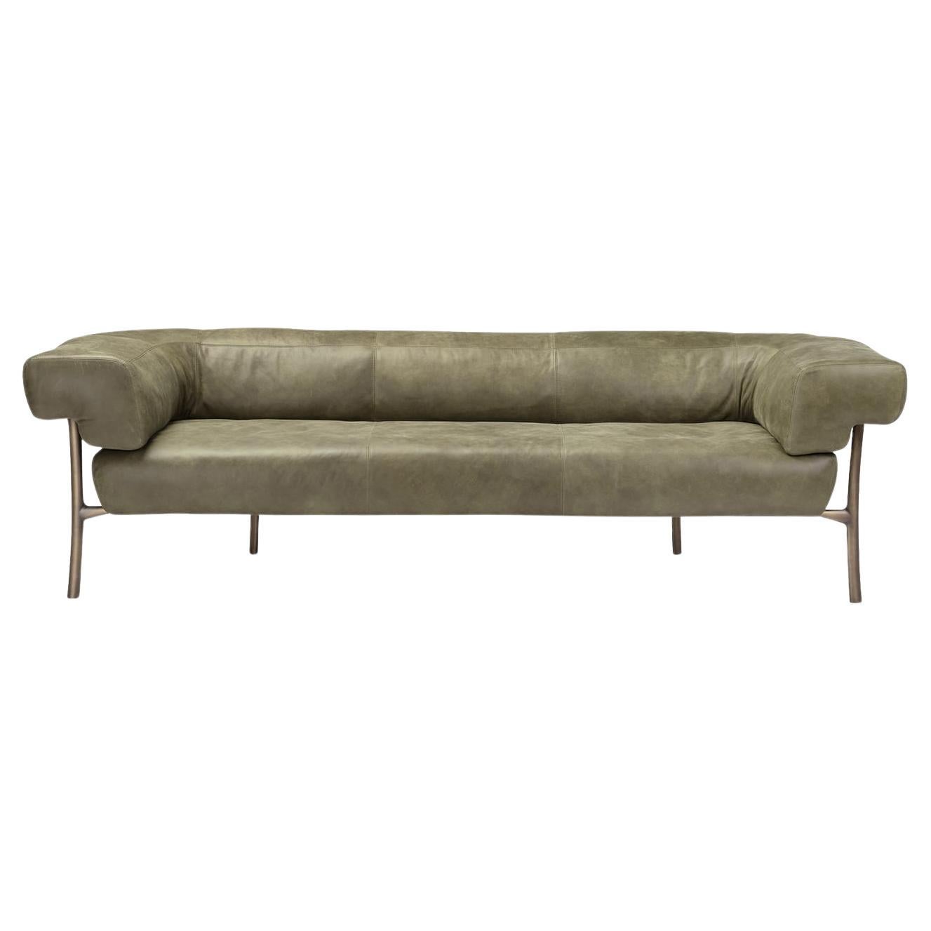 Katana Gray Leather Sofa by Paolo Rizzatto For Sale