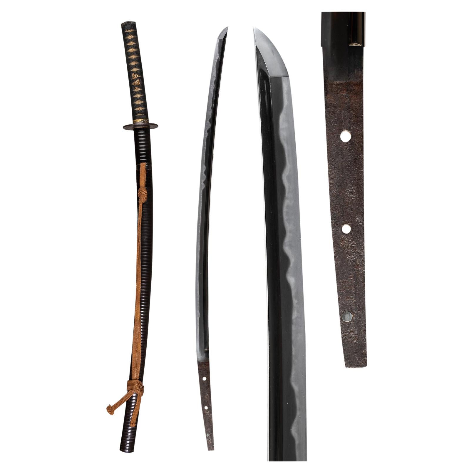 clay tempered blade japanese samurai katana iron higo fittings sword # halloween 