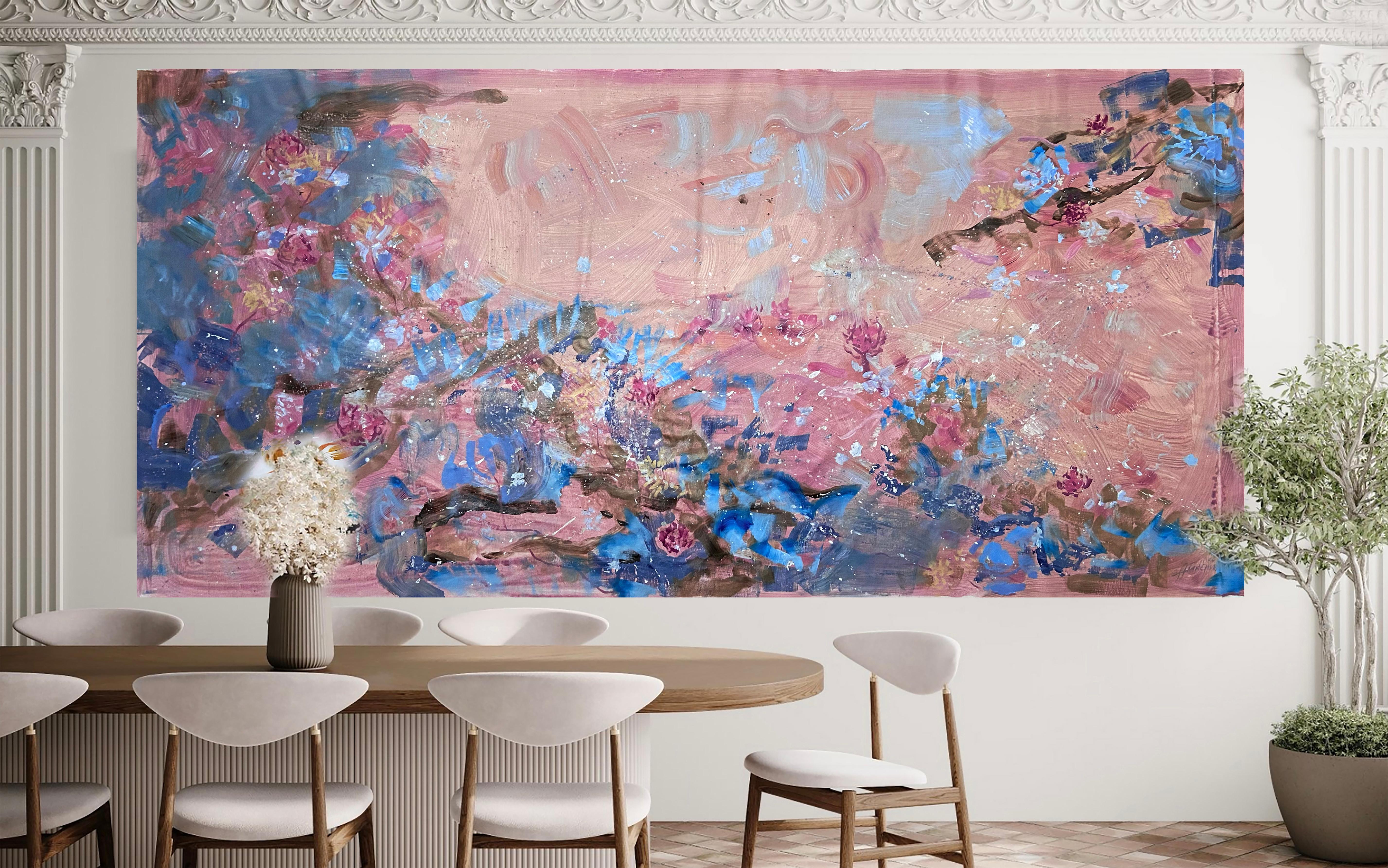 fiori astratti rosa  pittura - Painting di Katarina Joys