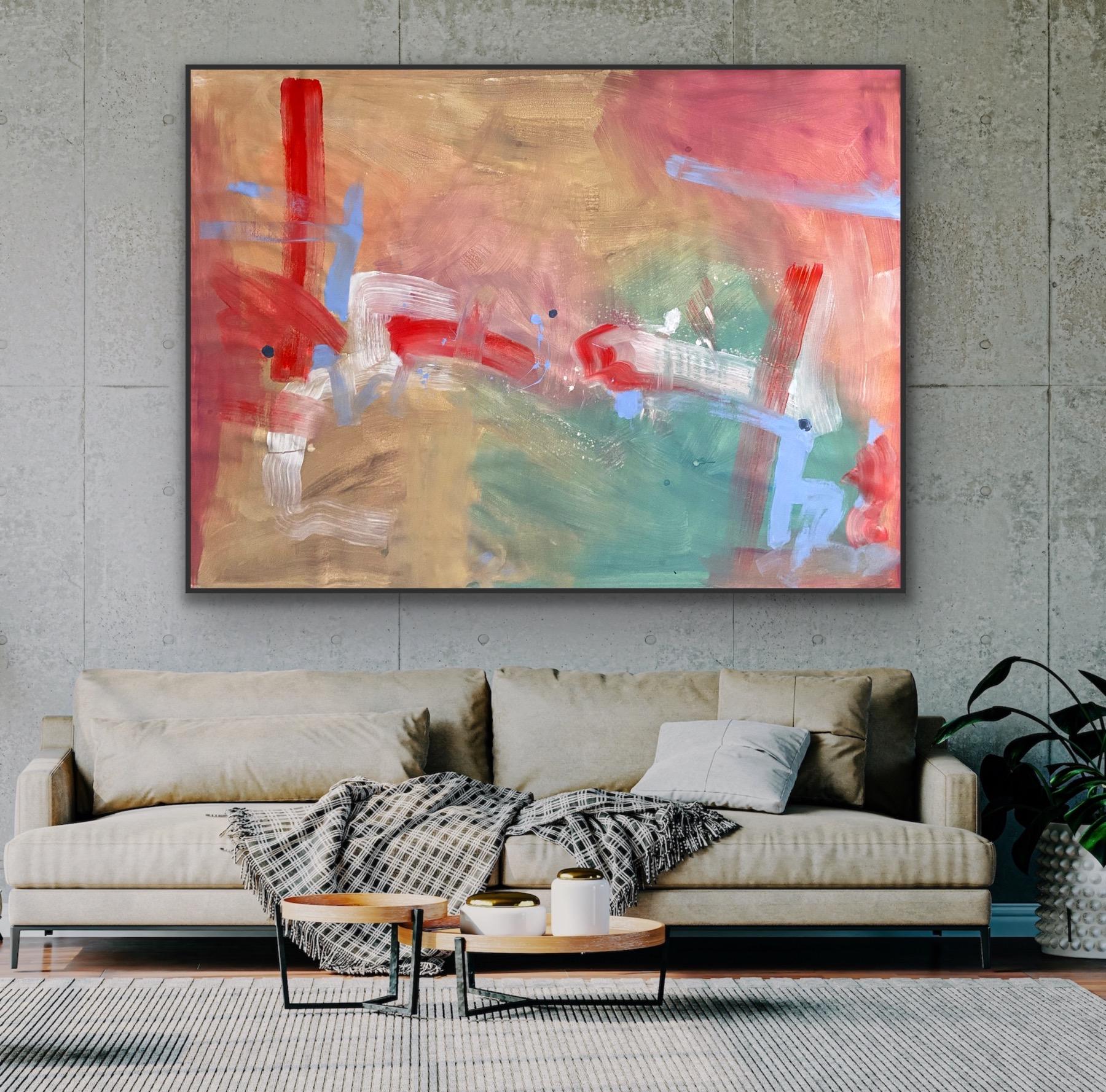 Peinture abstraite rouge - Beige Abstract Painting par Katarina Joys