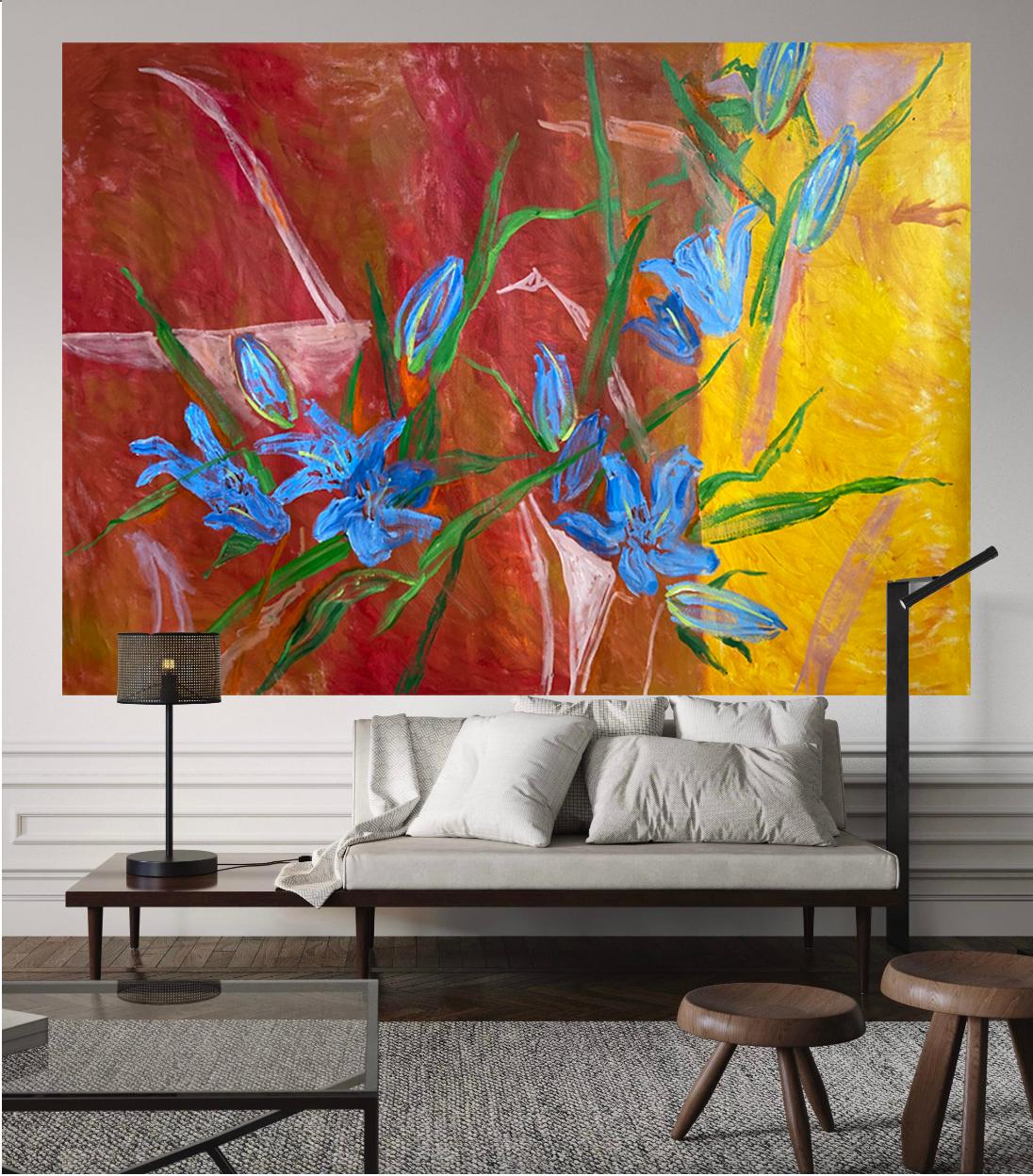 Abstract Painting di Katarina Joys - Risonanza azzurra, Fiori blu