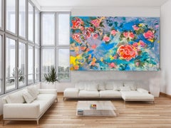 Azure Botanica Large Abstract Painting in Oil and Acrylic on Canvas