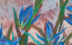 « Blue lilies Azure Resonance » : peinture à l'huile abstraite sur toile représentant des fleurs, signée, format XXXL
