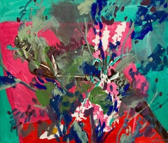 Pittura astratta “Blooming Ether”, acrilico e olio su tela, 2025