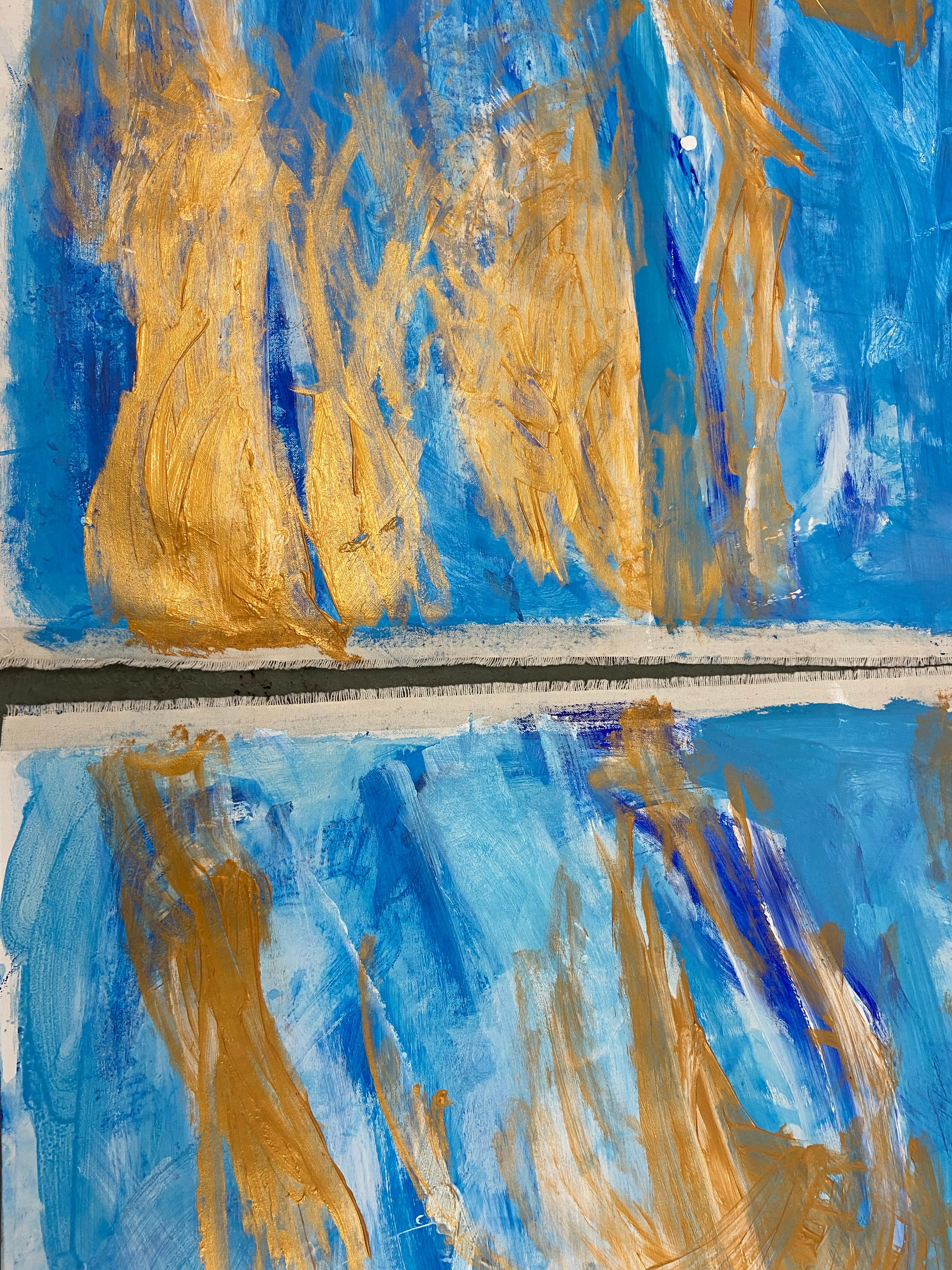 Abstraktes blaues abstraktes Gemälde, Landschaft, Meer, unberührtes Wasser im Angebot 9