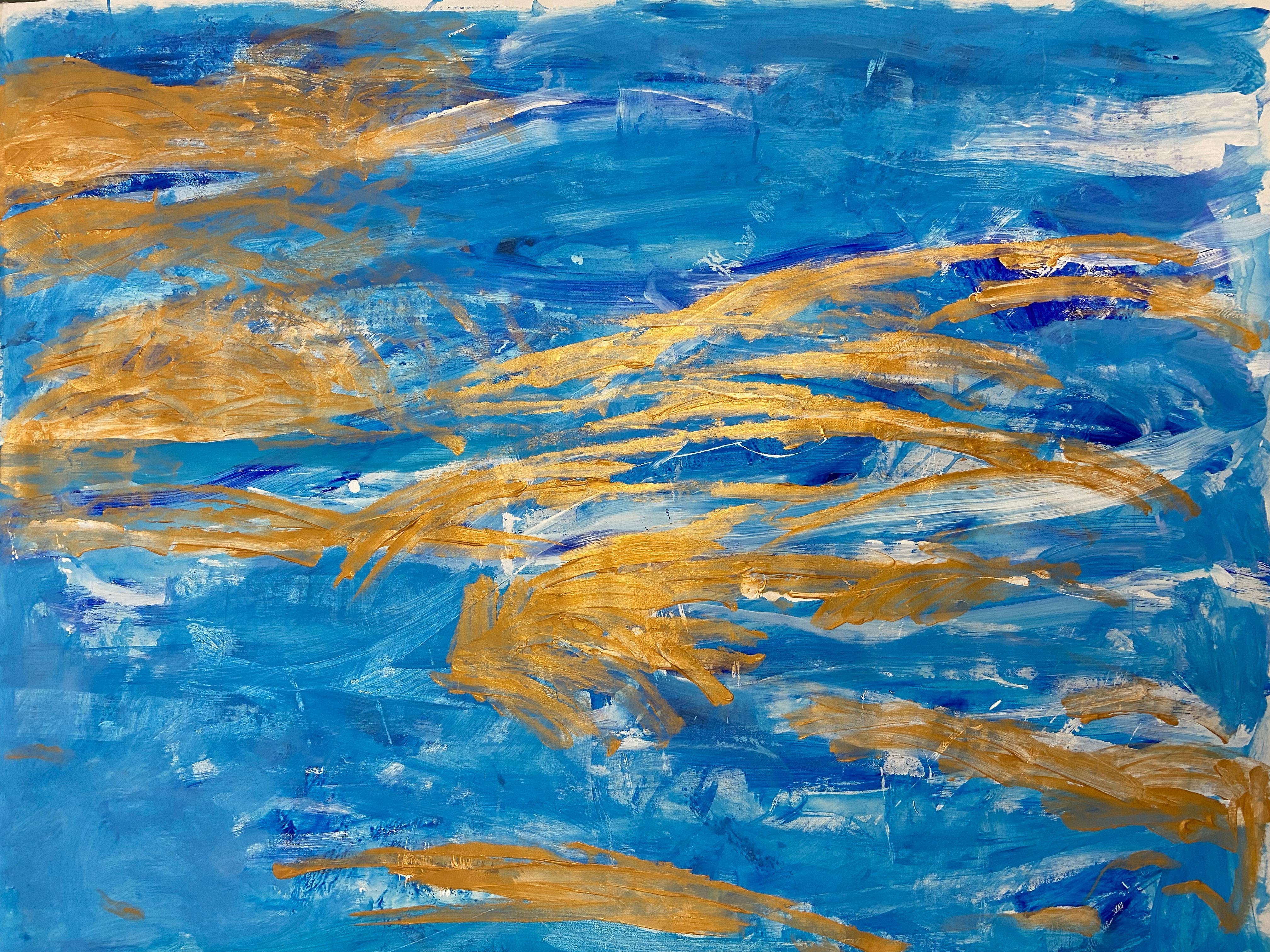 Abstraktes blaues abstraktes Gemälde, Landschaft, Meer, unberührtes Wasser im Angebot 2