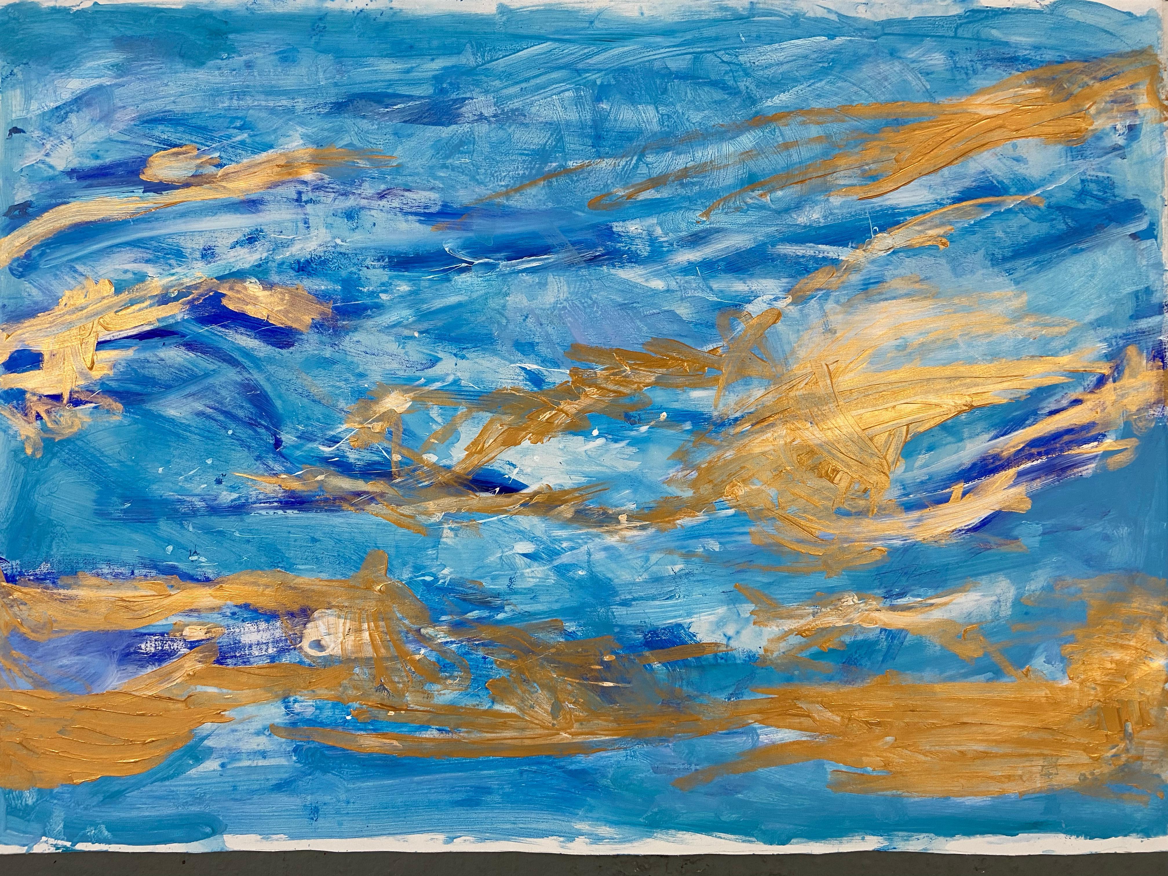 Abstraktes blaues abstraktes Gemälde, Landschaft, Meer, unberührtes Wasser im Angebot 3