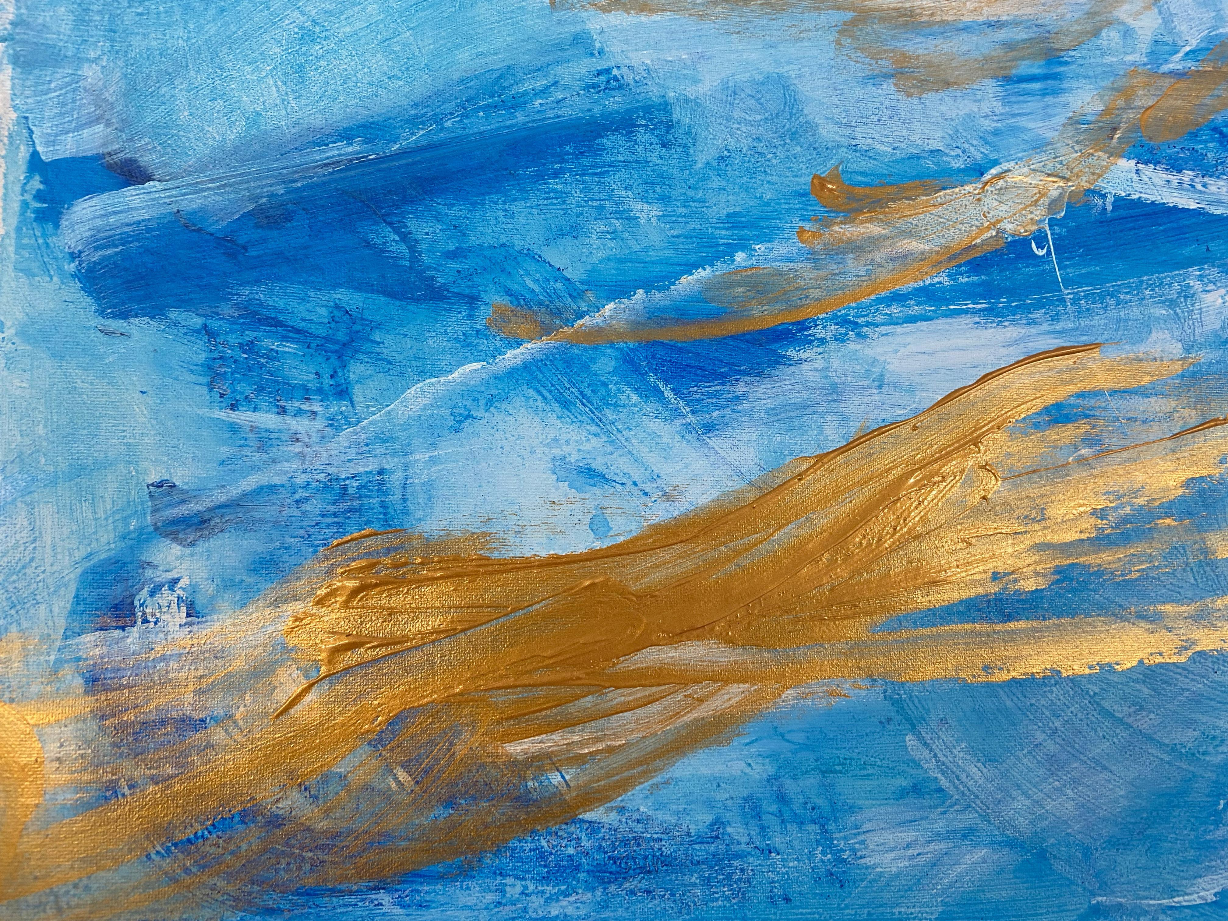 Abstraktes blaues abstraktes Gemälde, Landschaft, Meer, unberührtes Wasser im Angebot 4