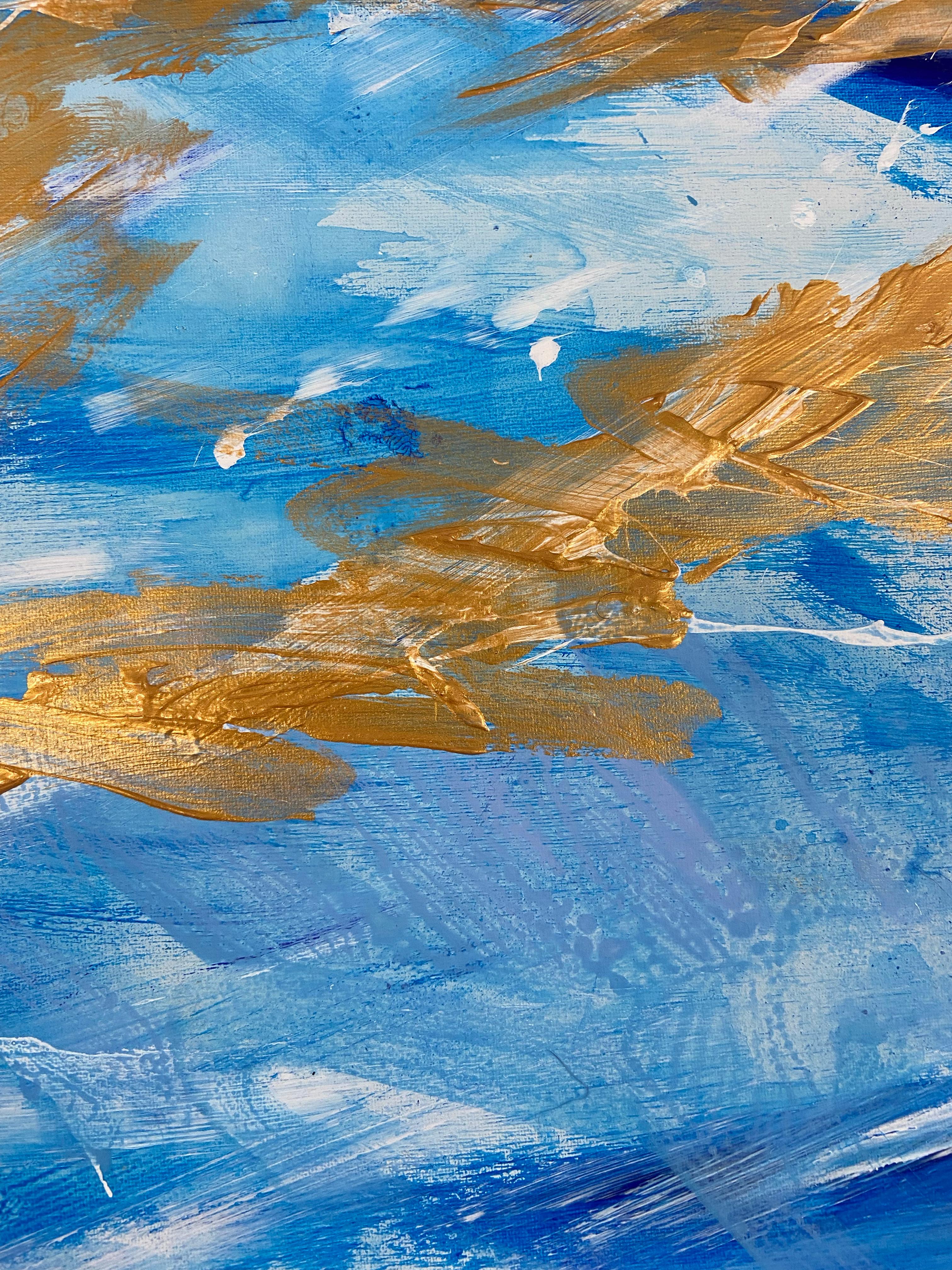 Abstraktes blaues abstraktes Gemälde, Landschaft, Meer, unberührtes Wasser im Angebot 5