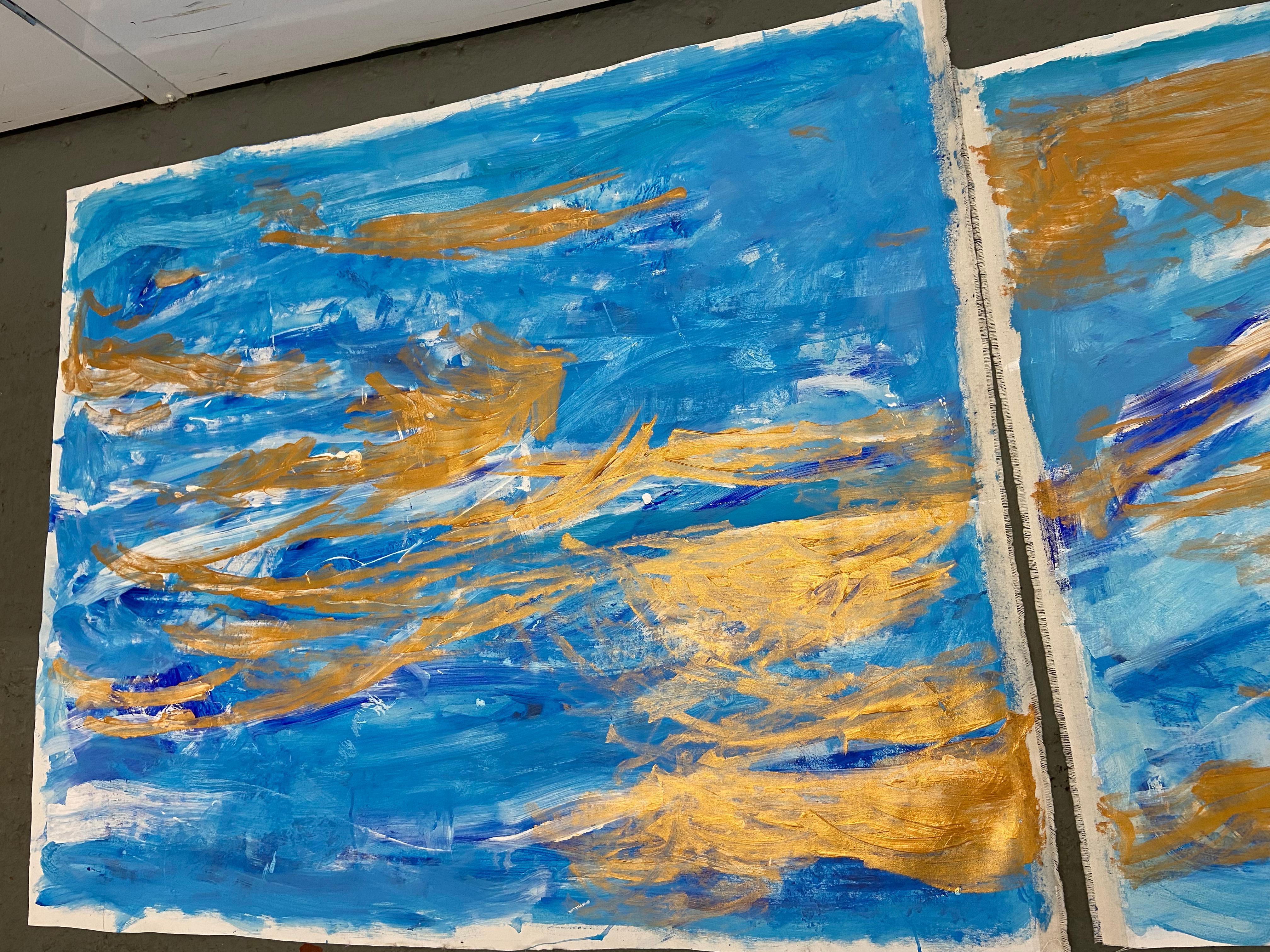 Abstraktes blaues abstraktes Gemälde, Landschaft, Meer, unberührtes Wasser im Angebot 6