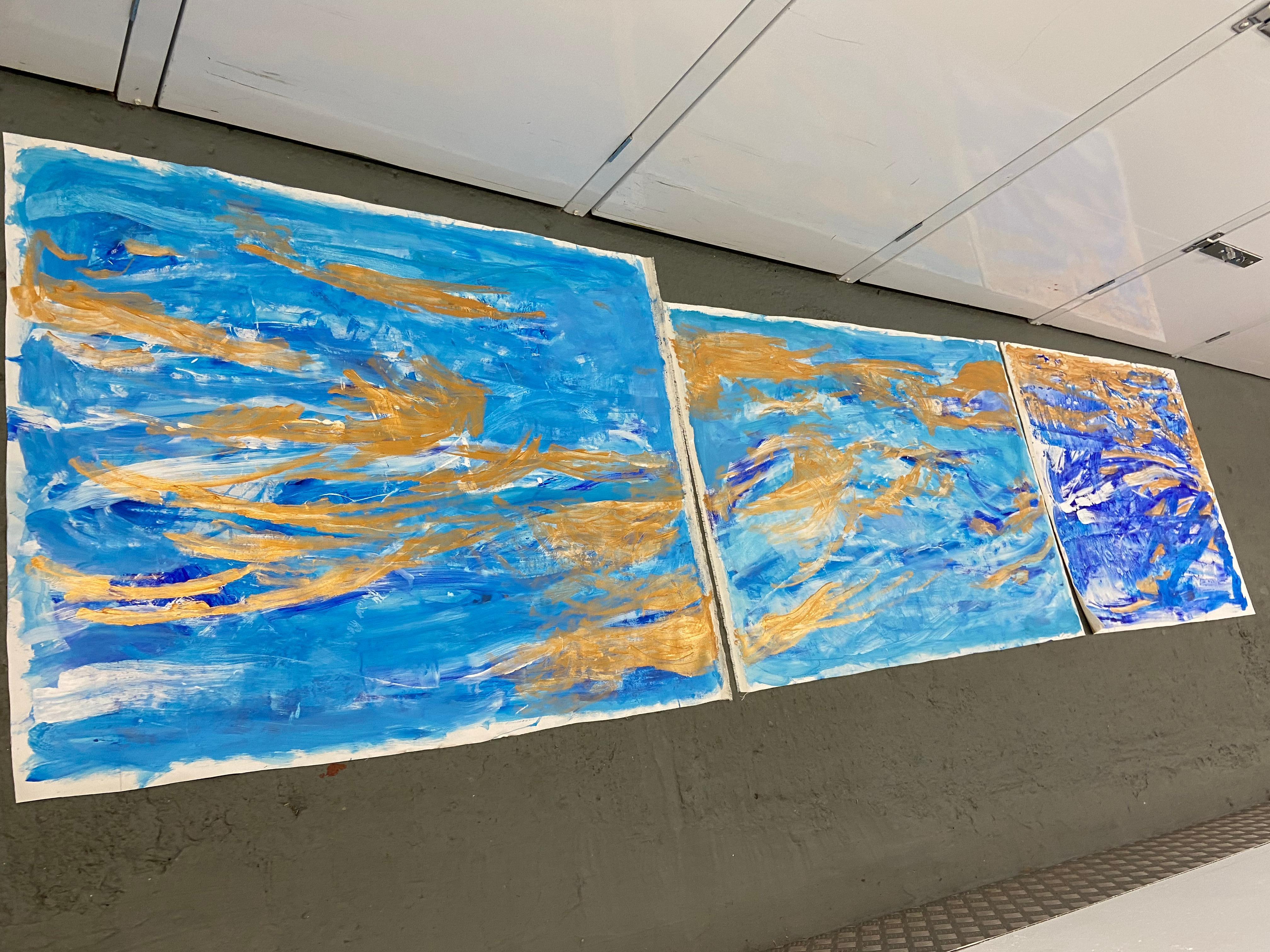 Abstraktes blaues abstraktes Gemälde, Landschaft, Meer, unberührtes Wasser – Painting von Katarina Joys