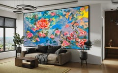 Azure Botanica Large Abstract Painting in Oil and Acrylic on Canvas