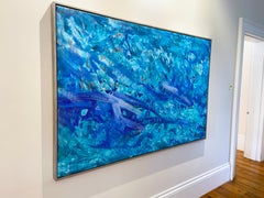 Pittura espressionista astratta dai toni blu intenso, olio su tela, XXI secolo