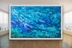 Deep Blue Abstract Expressionist Painting, Oil on Canvas, 21st Century