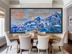 paesaggio dipinto montagne blu