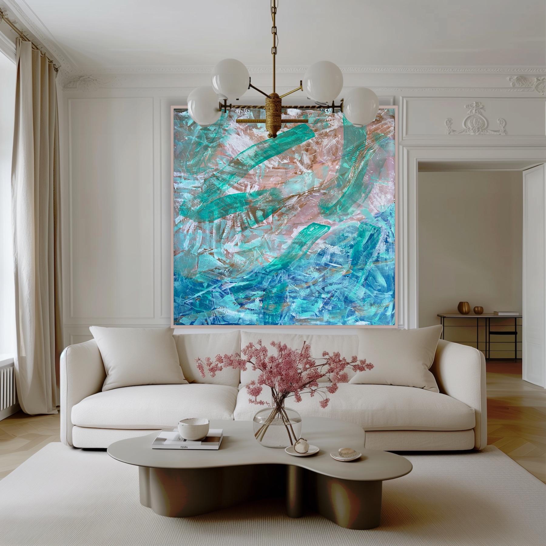 Emerald Coast - Gray Abstract Painting by Katarina Joys