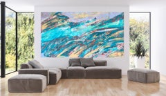 Emerald mointains, abstract painting, landscape, abstract expressionism