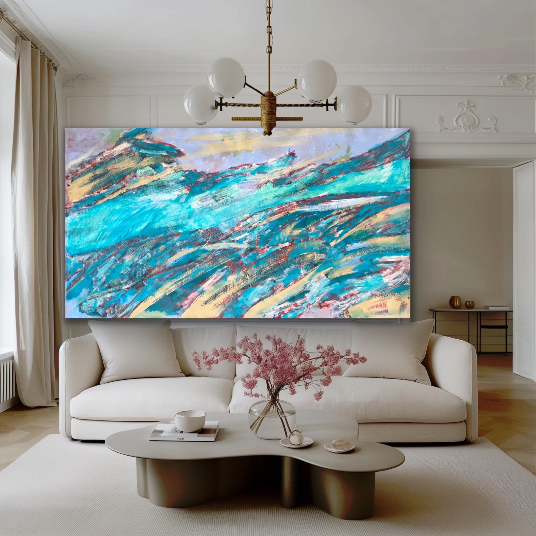 Emerald mointains, abstract painting, landscape, abstract expressionism (Blau), Abstract Painting, von Katarina Joys