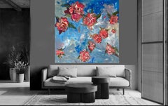 Flowers abstract sky Blooming Ether Abstract Painting, Acrylic Oil on Canvas