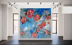 Flowers abstract sky Blooming Ether Abstract Painting, Acrylic Oil on Canvas