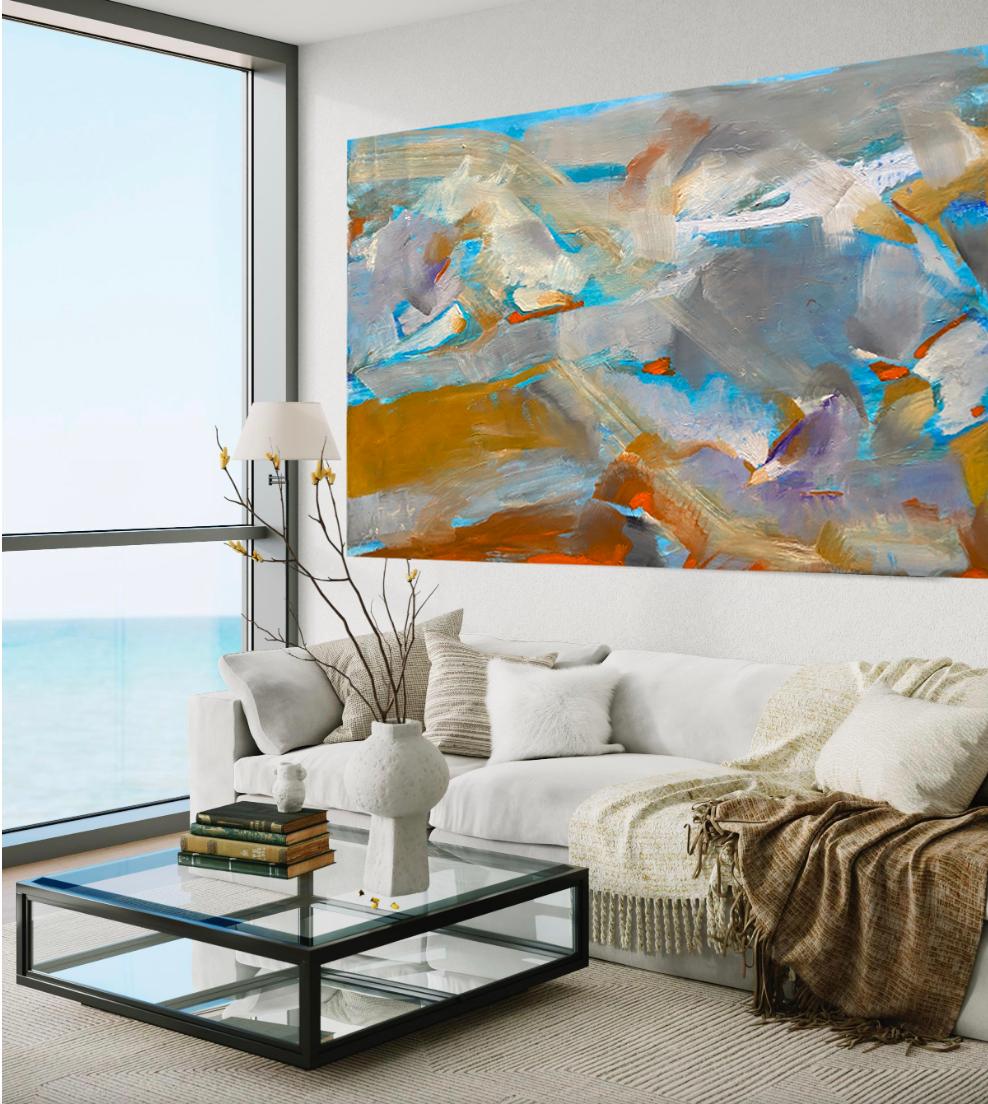 Over the rainbow, landscape, abstract art (Abstrakter Expressionismus), Painting, von Katarina Joys