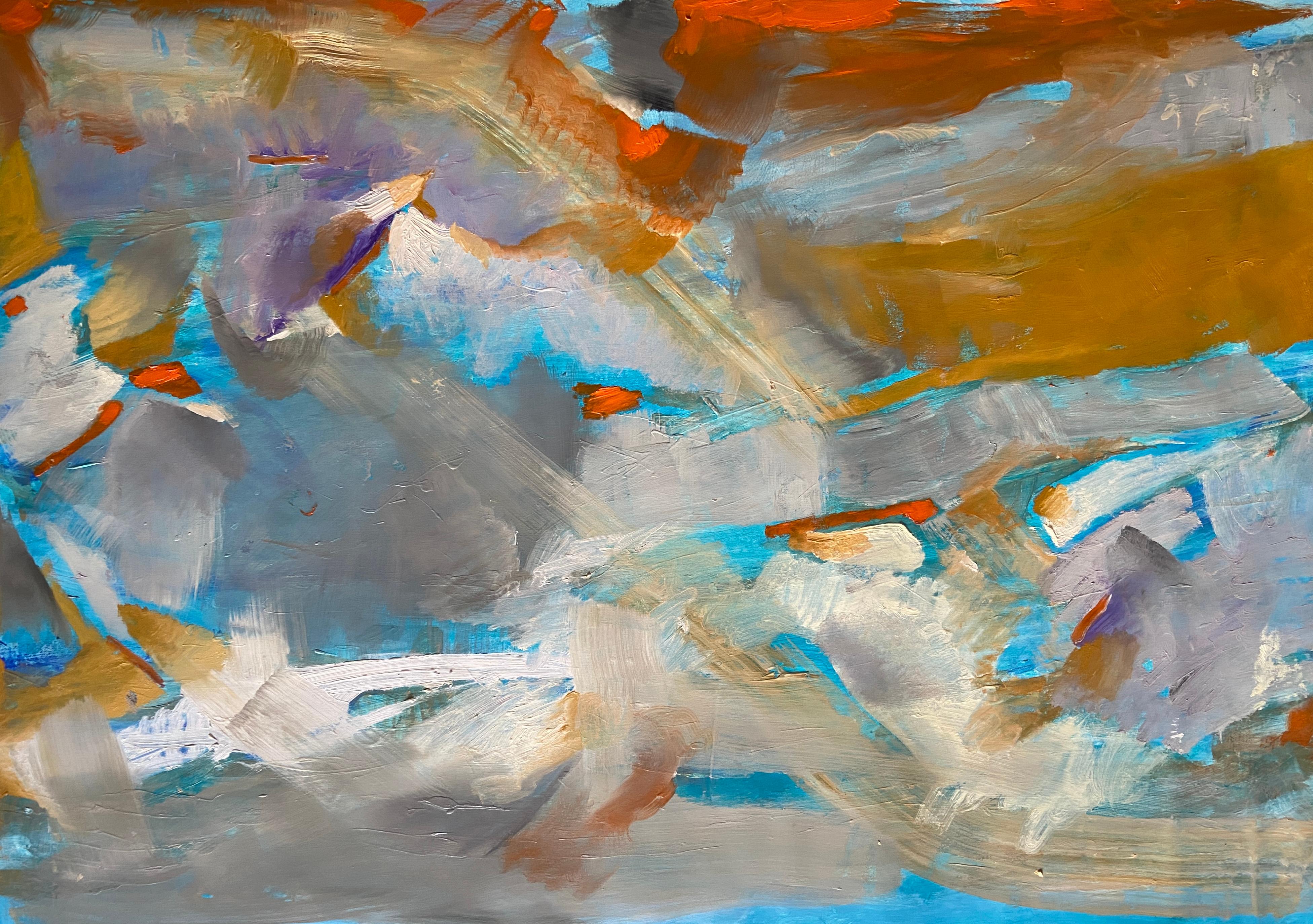 Over the rainbow, landscape, abstract art (Grau), Abstract Painting, von Katarina Joys