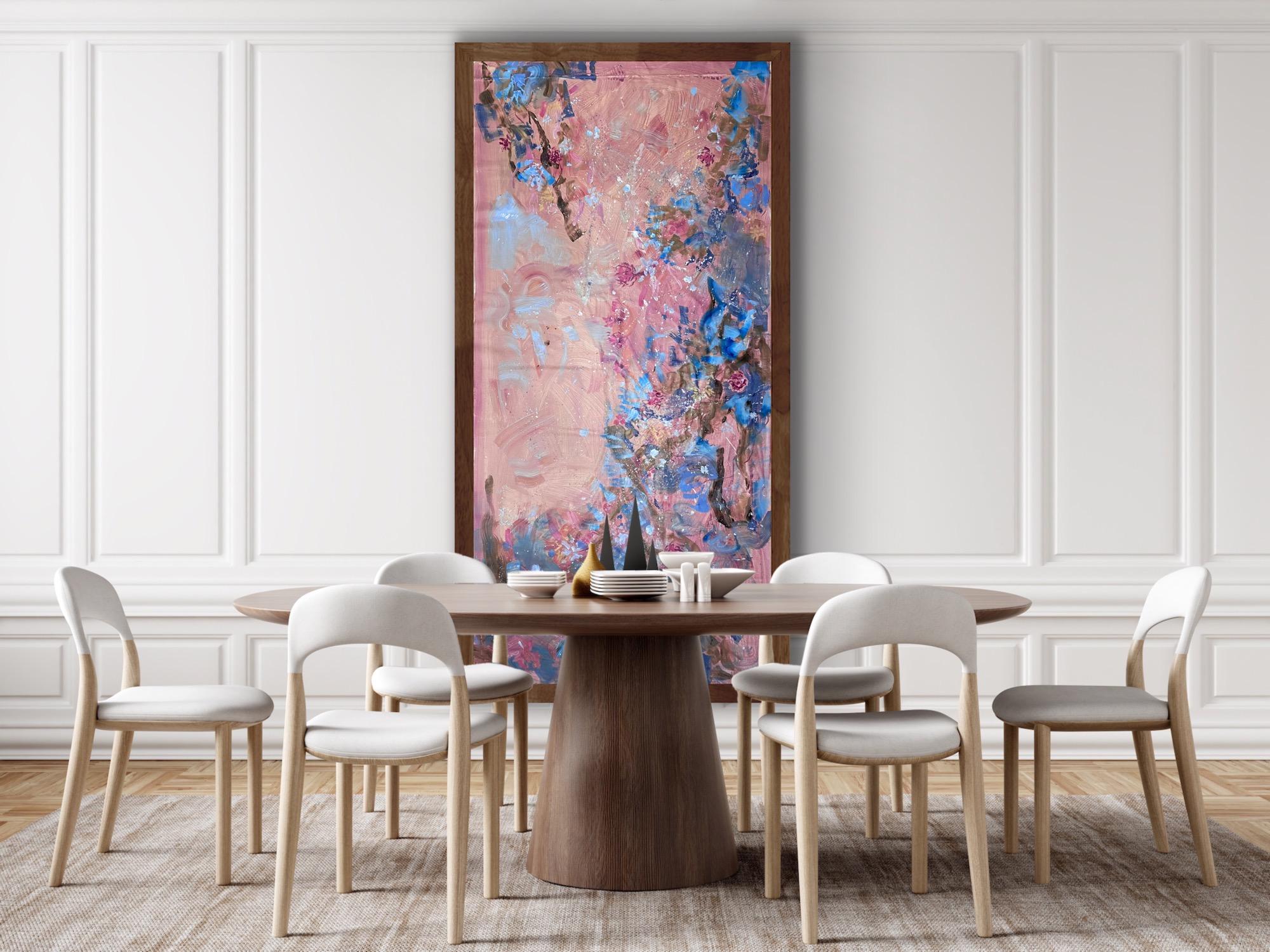 Katarina Joys Landscape Painting – abstrakte Blumen rosa  Malerei