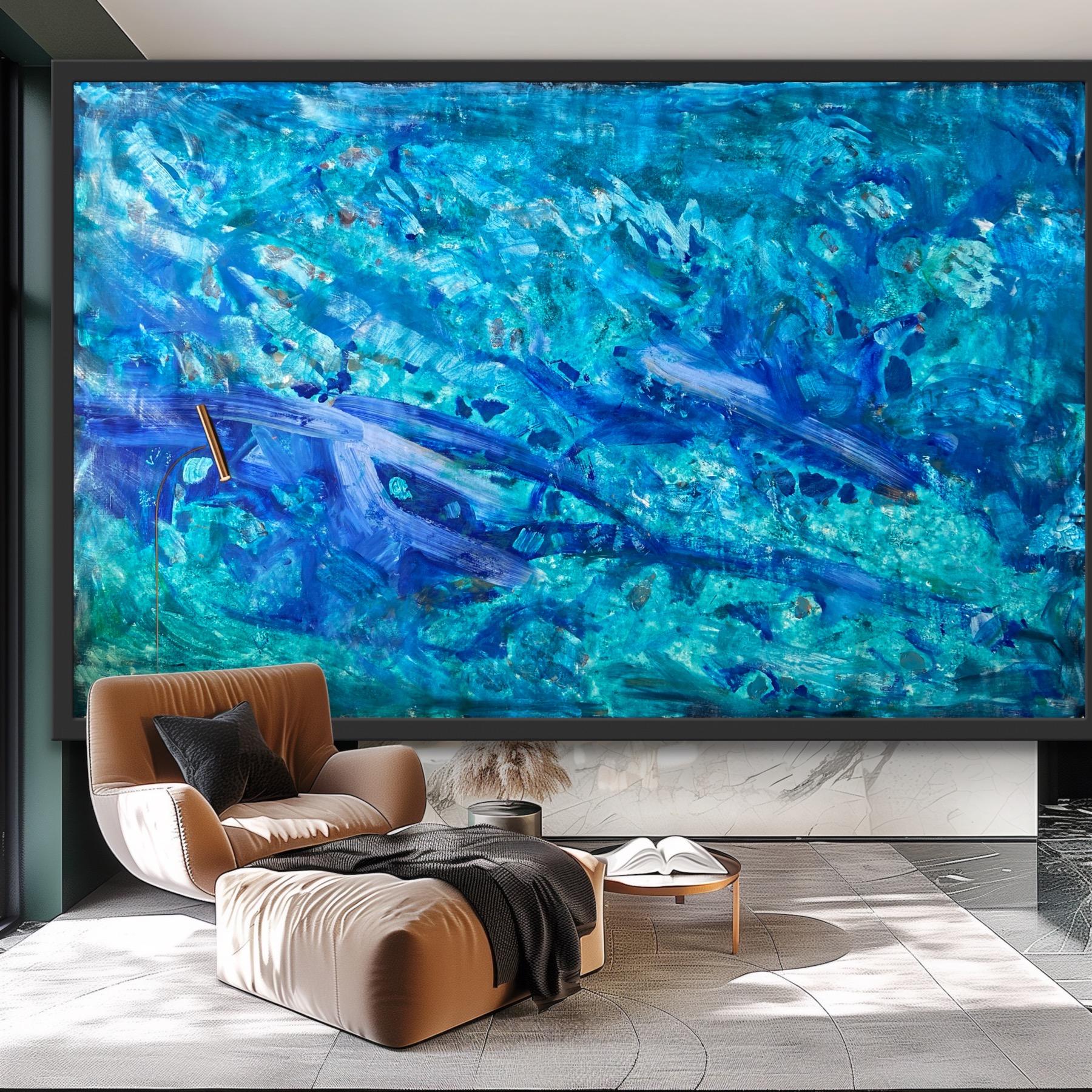 paisaje marino pintura abstracta - Abstract Painting Azul de Katarina Joys