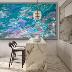 Large Abstract Expressionist Painting in Aqua, Pink 
Blue – Contemporary Modern