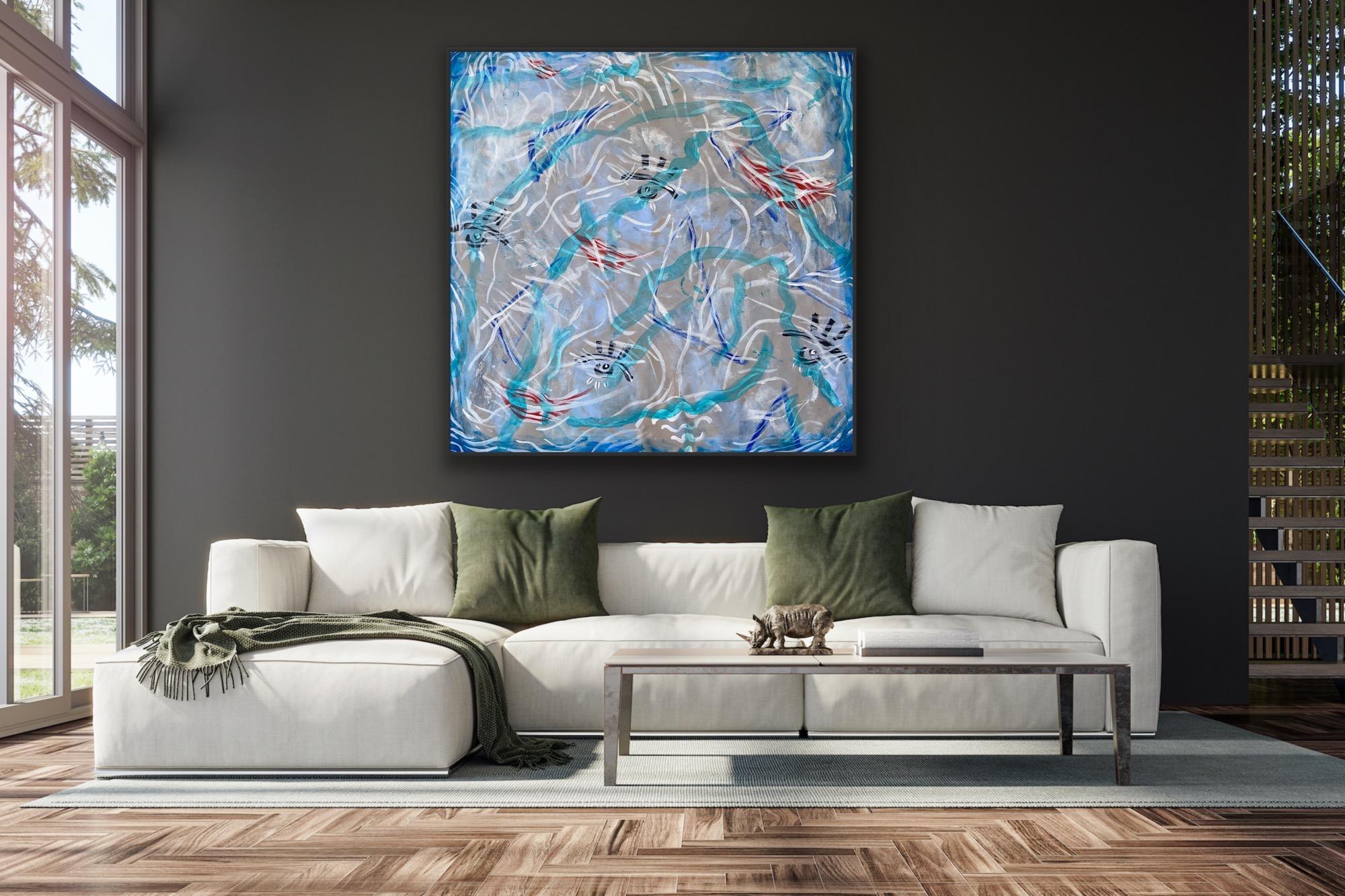 Hidden figures - Gray Abstract Painting by Katarina Joys