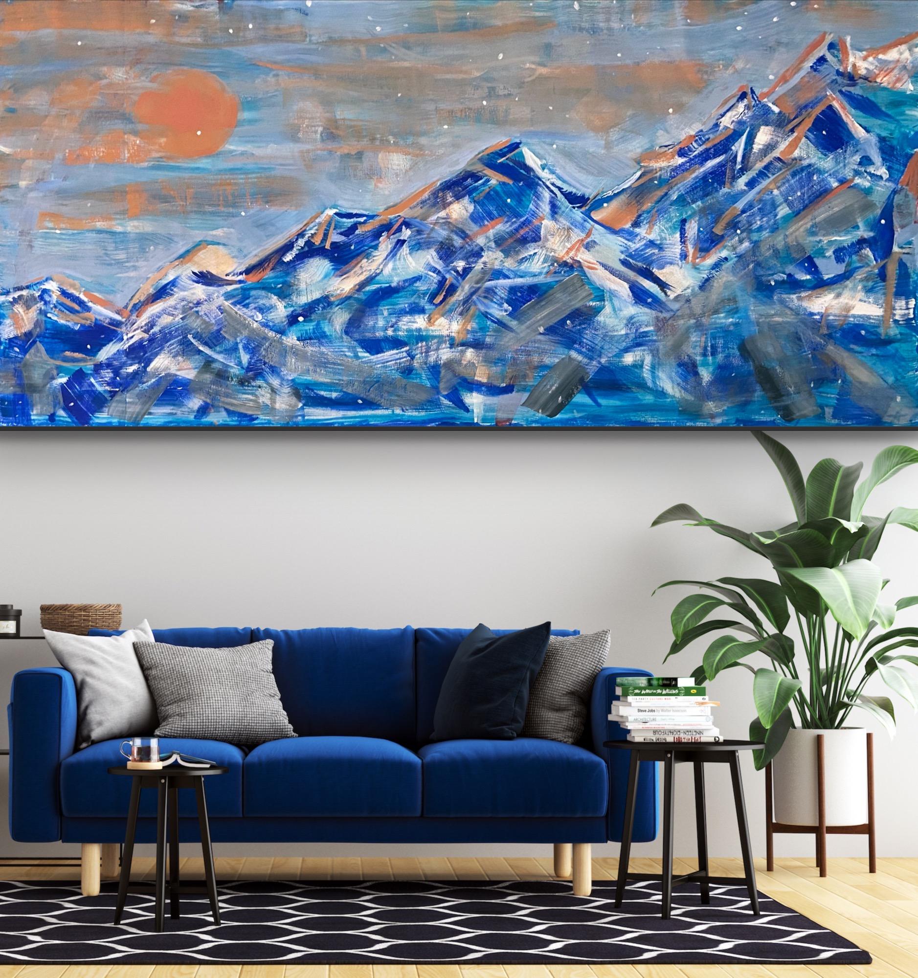pintura de paisaje Montañas azules en venta 1