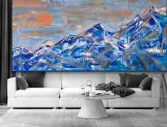 paesaggio dipinto montagne blu