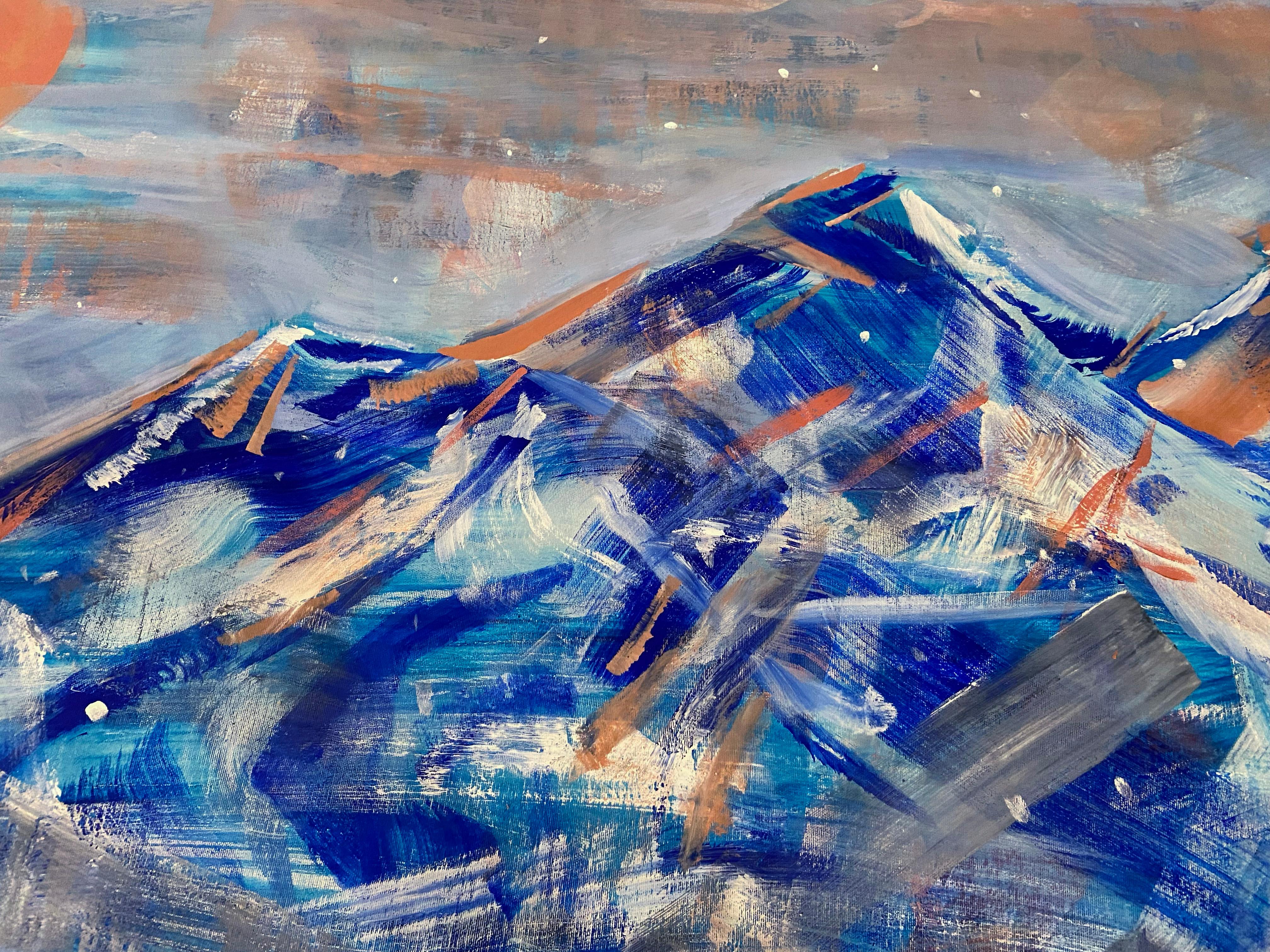 pintura de paisaje Montañas azules en venta 2