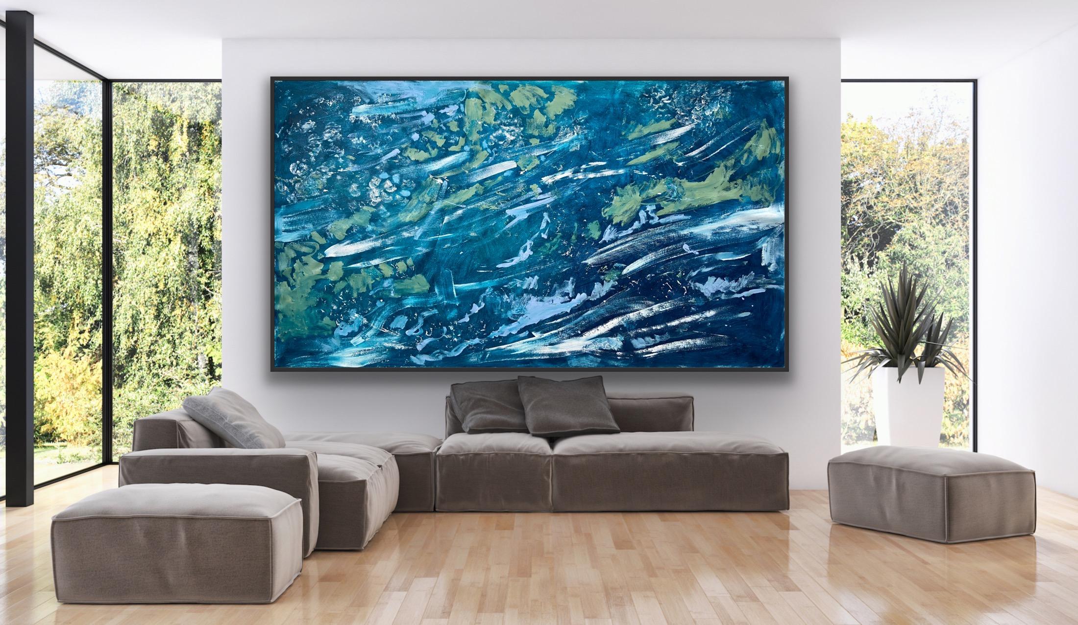 ocean by night landscape abstract - Abstract Expressionist Painting by Katarina Joys