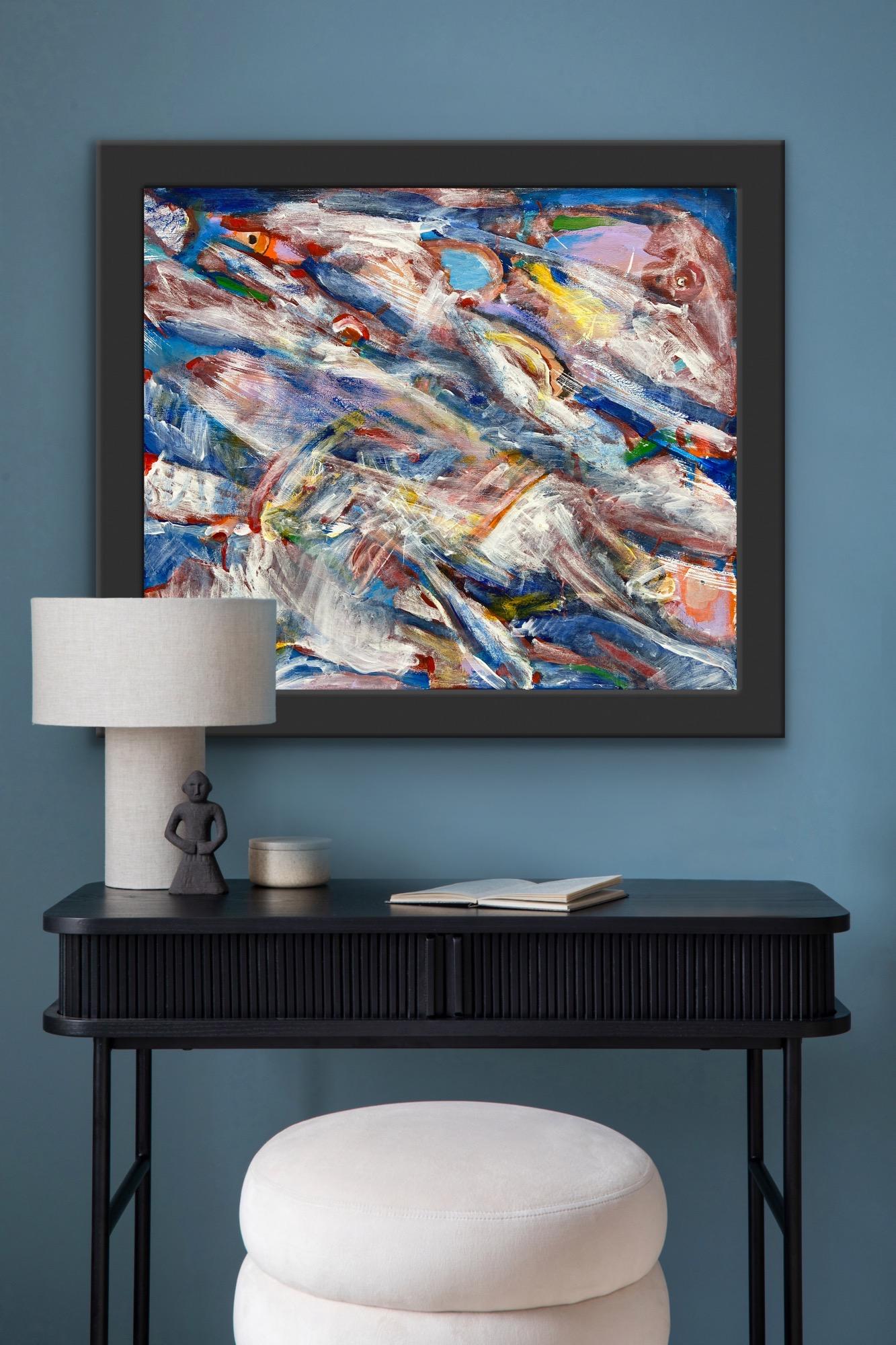 Rainbow flowers, abstract art, abstract painting, abstract expressionism, canvas – Painting von Katarina Joys