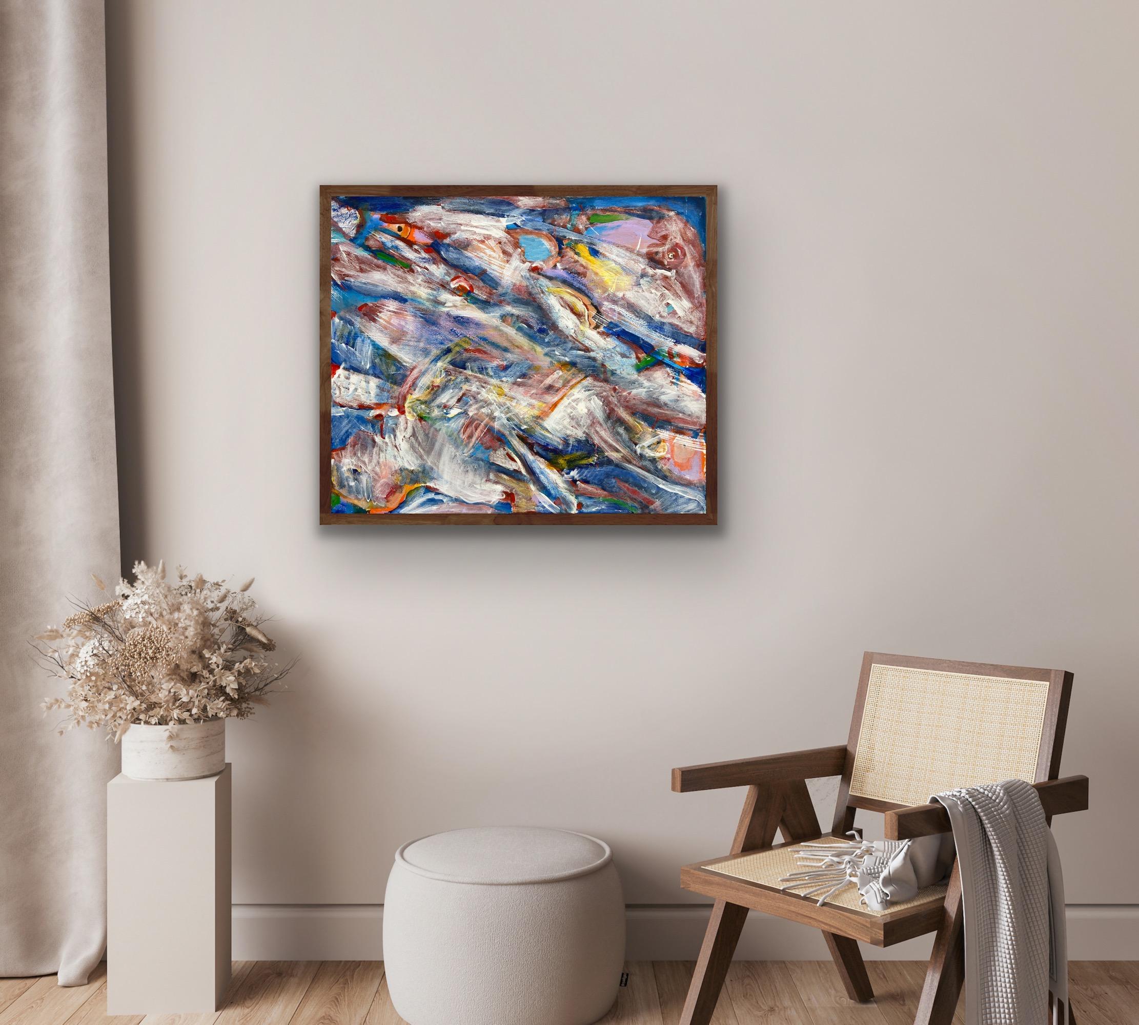 Rainbow flowers, abstract art, abstract painting, abstract expressionism, canvas (Grau), Abstract Painting, von Katarina Joys