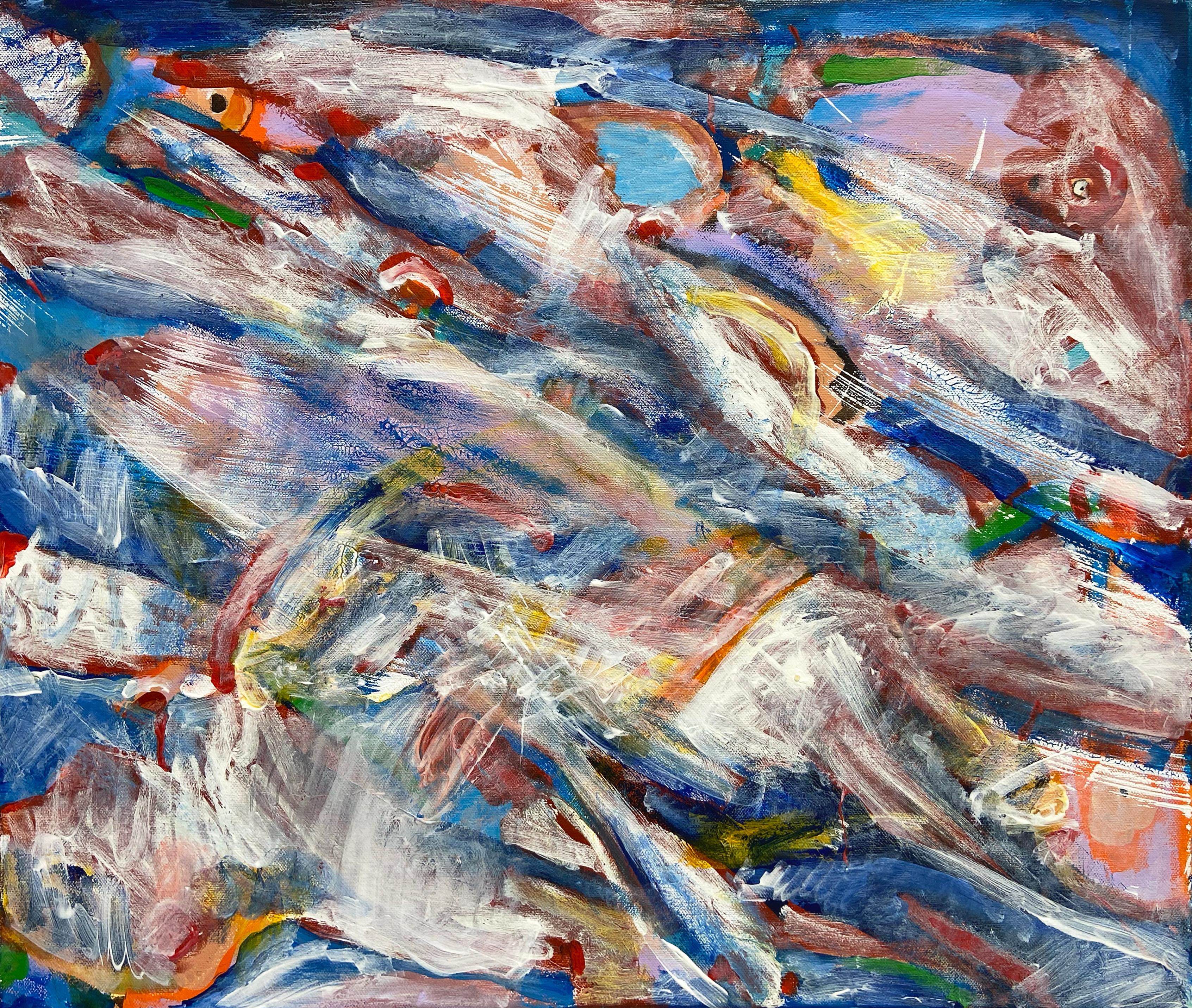 Katarina Joys Abstract Painting – Rainbow flowers, abstract art, abstract painting, abstract expressionism, canvas