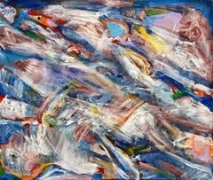 Rainbow flowers, abstract art, abstract painting, abstract expressionism, canvas