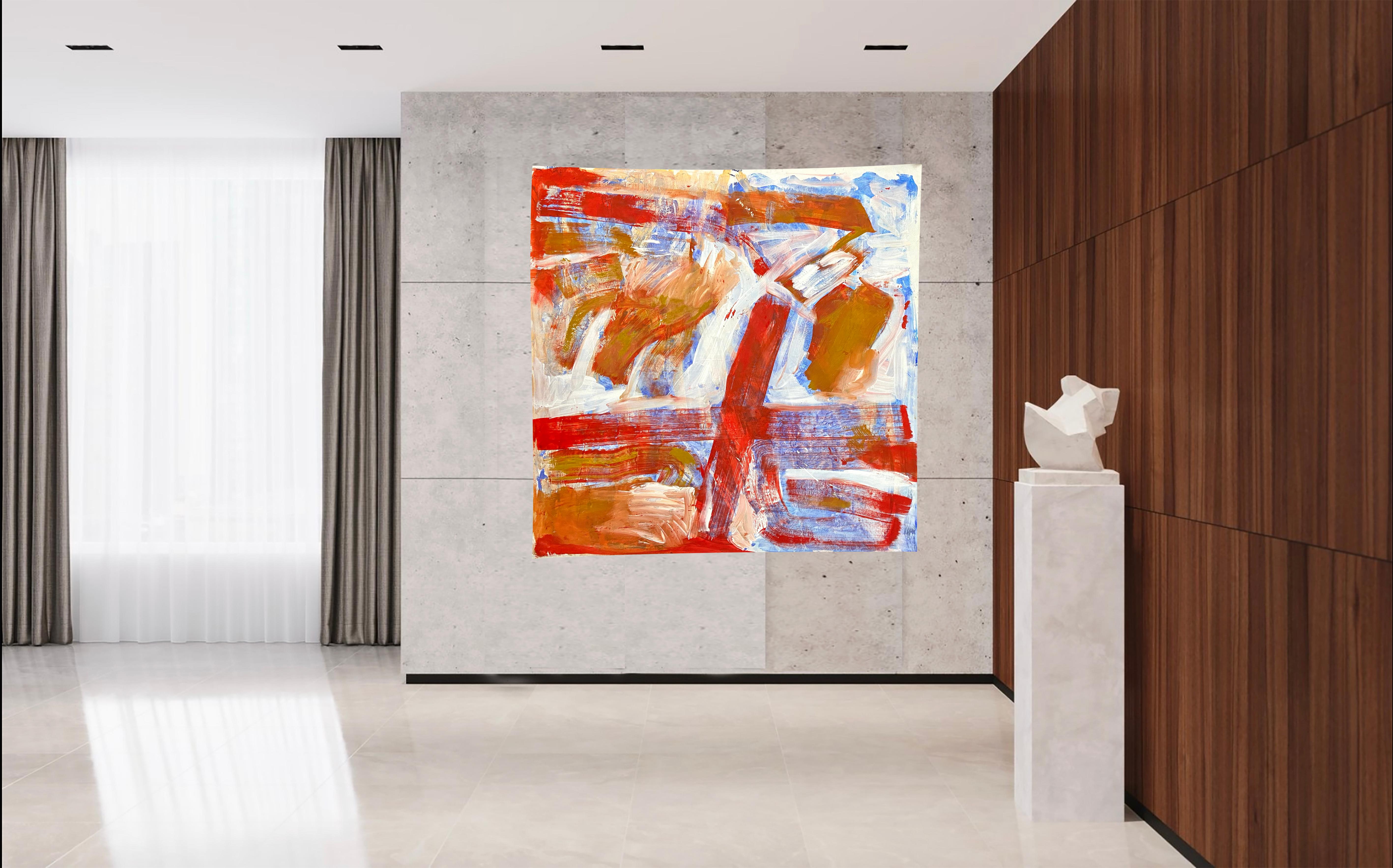 rot abstrakt (Beige), Abstract Painting, von Katarina Joys