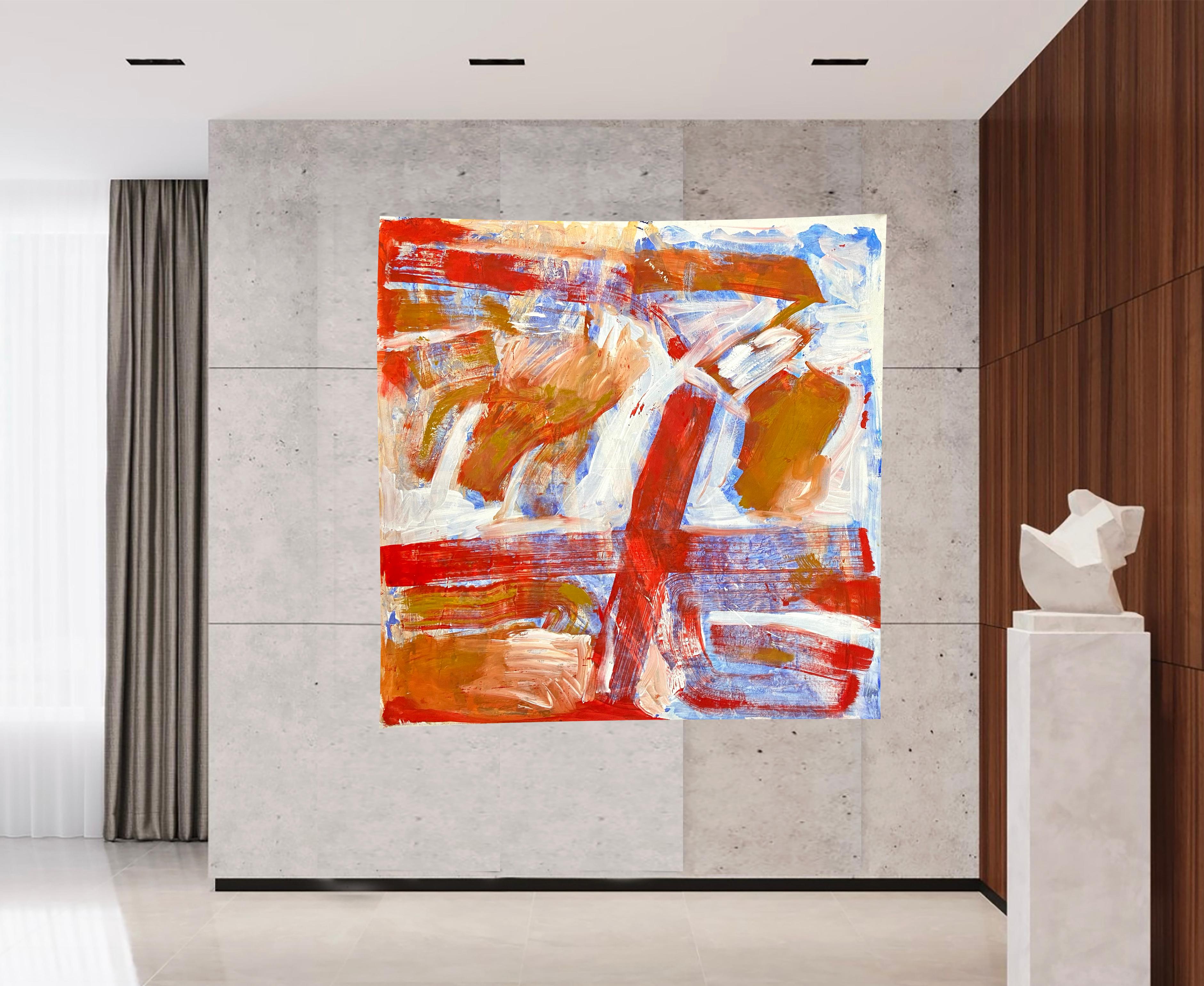 red abstract - Beige Abstract Painting by Katarina Joys