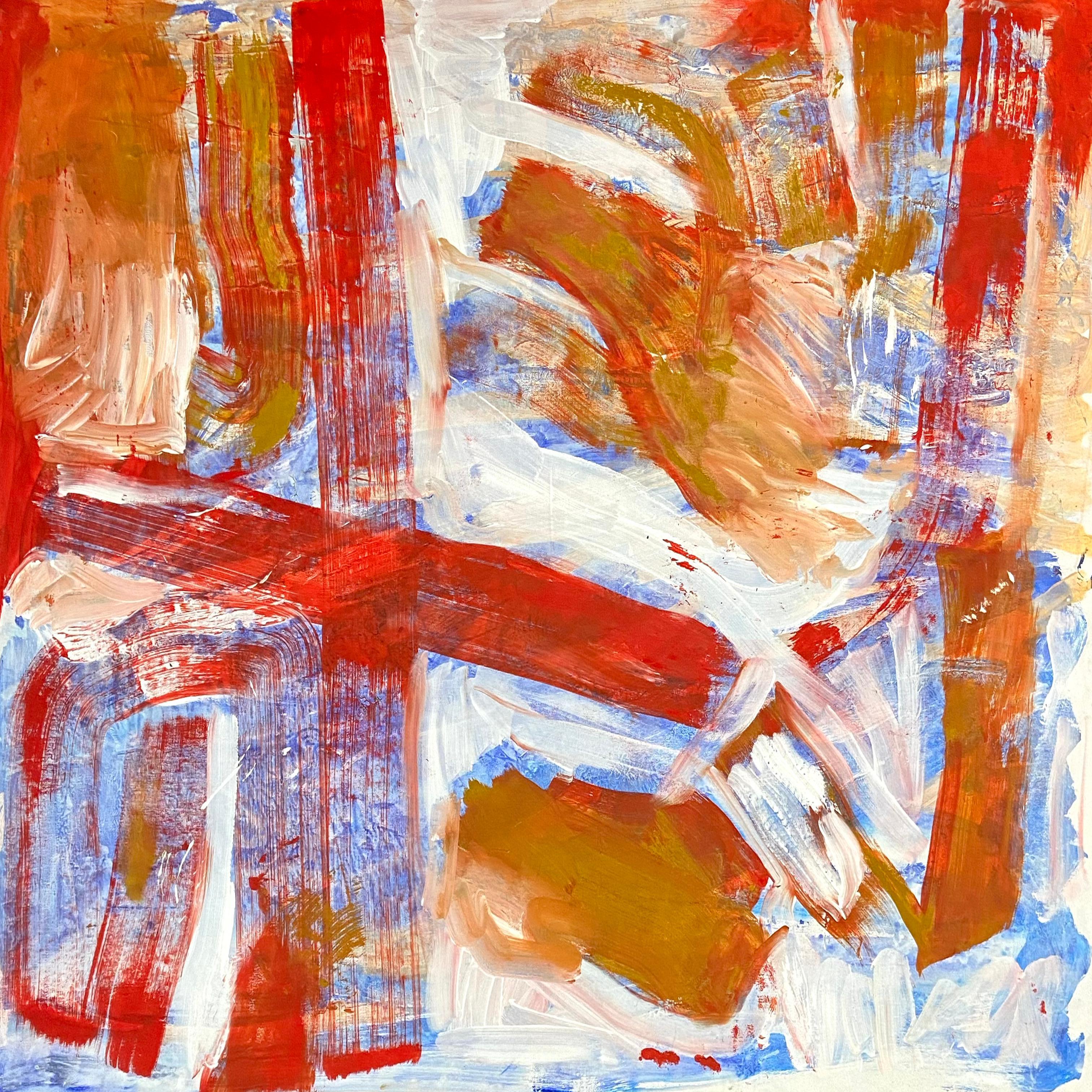 red abstract - Abstract Expressionist Painting by Katarina Joys