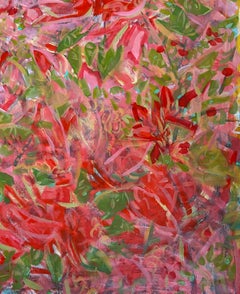 Red Bloom Acrylic Painting on Canvas, Modern Abstract Floral Art