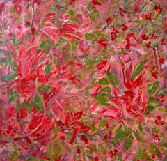 « Red Bloom » : peinture acrylique sur toile, art floral abstrait moderne